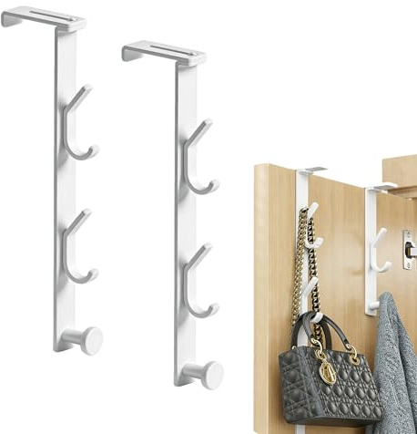 xiruiubao Ganci Appendiabiti Attaccapanni da Porta,Regolabile Appendino da Porta per Porte con Spessore da 1,2 a 6 cm,Appendi Accappatoio Bagno per Abbigliamento Borse Asciugamani,2 Pezzi Bianchi