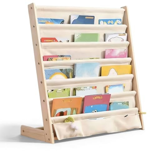 Zinueen Barnbokhylla, 6 nivåer, Montessori bokhylla barnrum av trä, bokhylla barn med ficka för enkel åtkomst, boklåda barn för förvaring och visning (A)
