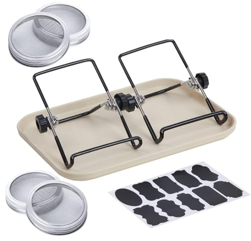 Kit de tarros de germinación, tarro de 32 onzas, soporte de acero inoxidable, bandeja de germinación, juego profesional de cultivo de boca ancha para germinación de plántulas y mantenimiento orgánico