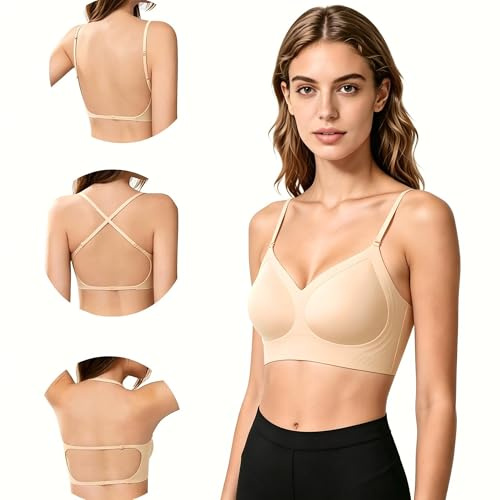 Bras for Women Backless Bra Seamless Wireless Multiway Adjustable Straps Convertible Halter Neck Low Back Bra, Comfort Non Wired Bras for Womens UK, Ladies Bralette for Summer Dresses Wedding Party