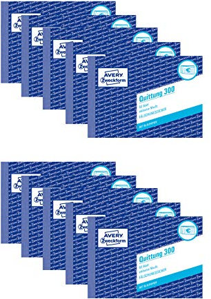 AVERY Zweckform 300 Quittung inkl. MwSt. (A6 quer, mit 1 Blatt Blaupapier, 50 Blatt) (10 Stück, Weiß)