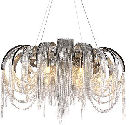 Round Tassel Chain Chandelier,Aluminum Chain Chandelier,Italy Atlantis Round Tassel Chandelier,Villa Hotel Living Roo,E14 Luxury Light And Shadow Arch Aluminum Chain Chandelier-Chrome and silver alumi