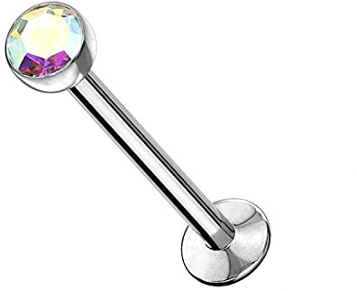 WARRIOR Lip Piercing/Labret STERILE Nose Studs Tragus Piercing Jewelry en Titanio 16G (1,2 mm) con Cristal PTC-008