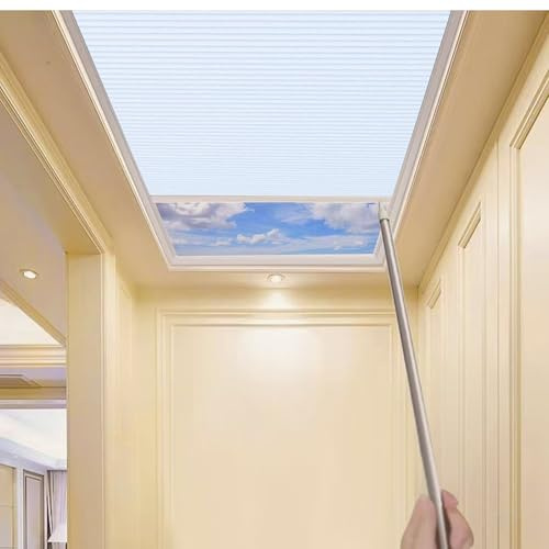 TIPIACE Manual Skylight Roof Window Cellular Honeycomb Full Blackout Waterproof Fabric Curtain Blinds,Light Blocking Thermal Insulation Blinds for Skylight (Pure White 93021A)