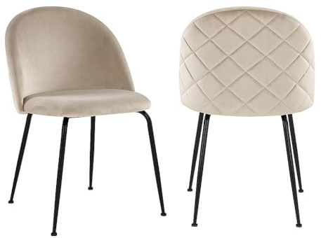 Vente-unique - Lot de 2 chaises de Salle à Manger en Velours Beige avec piétement en Acier Inoxydable Noir – Design Moderne et Confortable – Modéle Melbourne