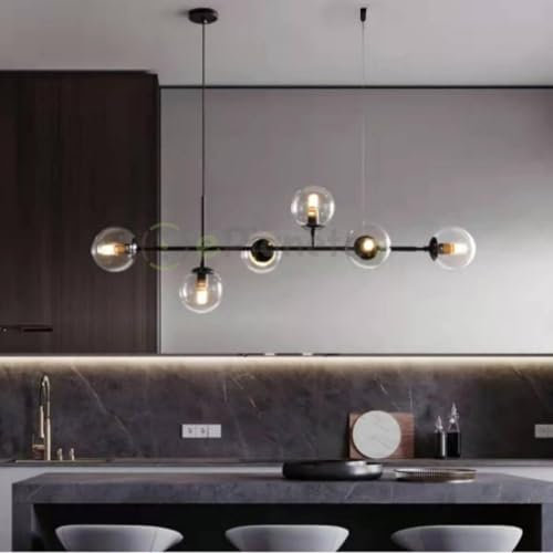 Lampadario a sospensione bolle 6 sfere attacco E27 in vetro fumè lampada da soffitto in metallo oro argento design moderno (Nero)