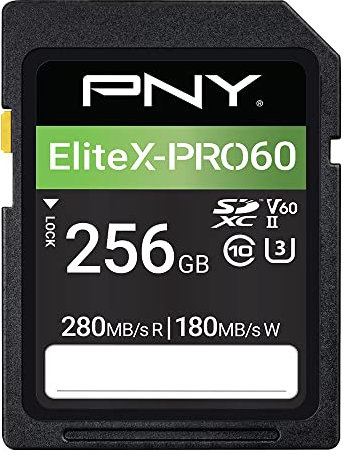 PNY Tarjeta de Memoria SDXC 256GB EliteX-PRO60 Class 10 U3 V60 UHS-II