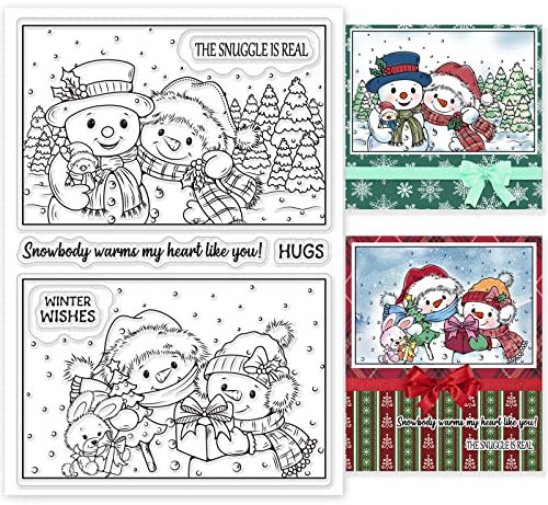 GLOBLELAND Schneemann und Weihnachten Klare Stempel für DIY Scrapbooking Dekor Grüße Kaninchen Winter Bogen Schal Text Liebhaber Transparente Silikonstempel für die Herstellung von Karten Fotoalbum