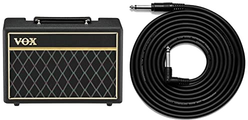 Vox - PB10 Pathfinder 10B - 10W Bass Guitar Practice Amplifier Combo - Black & Guitar Cable - Bass Keyboard E-Drums Instrument Lead - Straight/Angled - 6.35mm 1/4 Jacks - 3m Cable - TIGER GAC42