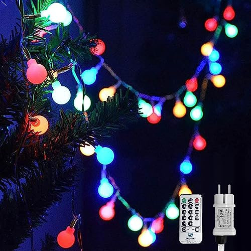 WOWDSGN Kugel Lichterkette,20M 200 LEDs Lichterkette Dimmbar, Partylichterkette mit Stecker für Innen und Außen, 8 Leuchtmode, Enegiesparend, ideal für Weihnachten, Hochzeit, Party, Garten, Bunt