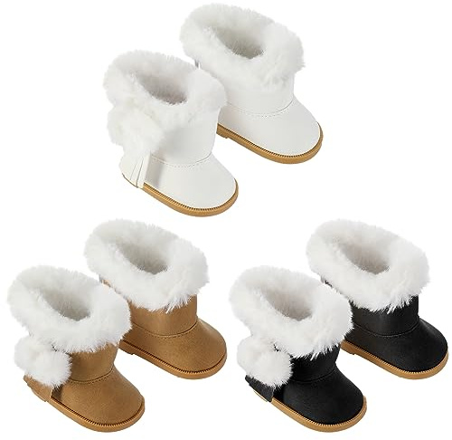 Bencailor 3 Pairs Doll Shoes 18 Inch Doll Boots Winter Dolls Snow Boots Christmas Accessories for Dress up(Black White Brown)