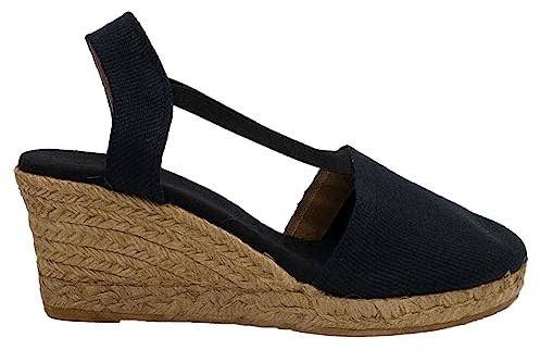 Valenciana Cano Confort 1908 Sandalia Alpargata Elasticos Sandalia DE Mujer Tela CUÑA Esparto Alta Negro 9058 (Negro, Numeric_38)