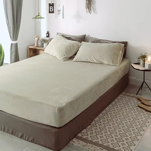 Nayoroom Spannbettlaken Plüsch 90x200cm Beige Flauschig Fleece Winter Spannbetttuch Cashmere Touch Flanell Bettlaken für Boxspringbett Topper Matratze bis 25cm