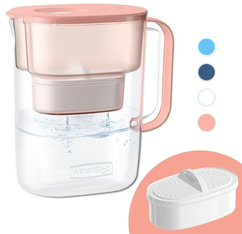 Waterdrop PT-07R Water Filter Pitcher, 10-Cup, NSF Certified, 200-Gallon Long-Life Filter, Improves Coffee & Tea Taste, Reduces PFOA/PFOS and Chlorine, 5X Longer Filter Life, Pink