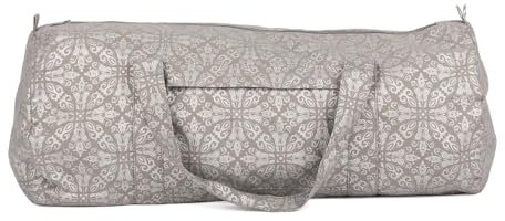 Bodhi Hot Yoga Bag | Maharaja Collection | Yogatasche aus Baumwolle mit wasserfestem Innenfutter | Große Yogamattentasche | Tasche für Yogamatte und Zubehör | Raja/Taupe, Silber