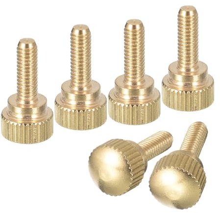 QUARKZMAN M4x12mm Tornillos de Pulgar Estriados 6 Piezas de Tornillos de Pulgar Estriados de Latón con Perillas de Agarre con Hombro Tono de Latón