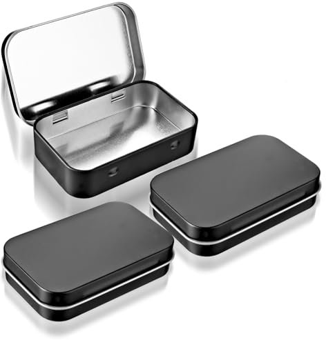 Andibro Rechteckige Kleine Blechdose Metall,3 Stück tragbare Mini Box mit Deckel kleines Aufbewahrungsset 9 5 x 6 x 2 2 cm für Süßigkeiten Schlüssel Ohrringe Seife Minze Keksmünzen(Schwarz)