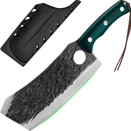 FULLHI Cuchillo de carnicero con funda, cuchillo de chef Tang serbio, cuchillo para verduras con cuchilla de acero al carbono para