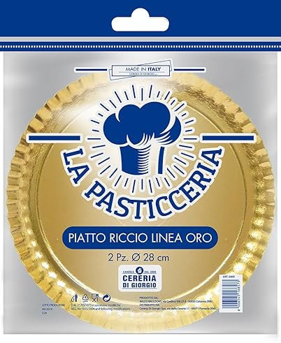 Cereria di Giorgio 2 Bandejas para tartas desechables | Resistentes al agua y al vapor | Para fiestas | Pastelería | Bandejas para tartas | Superficie dorada - Diámetro 24 cm