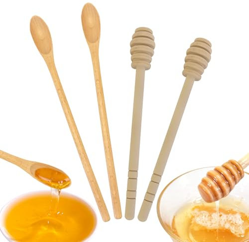 FloraMolly Bastoncini Legno Miele Set, 4 pz Manico Lungo Miele Stirrer Multiuso Piccoli Cucchiai di Legno per Miele Tea Jam caffè