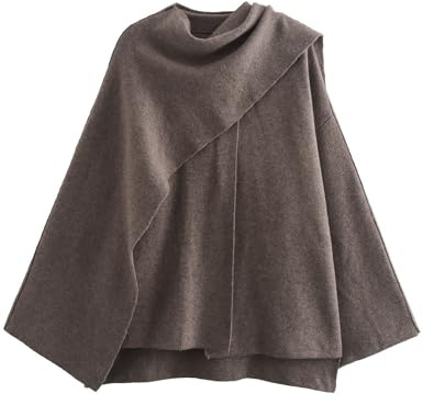Kissonic Women's Oversized Scarf Jacket Shawl Wraps Knit Long Sleeve Button Winter Peacoat(Brown-M)
