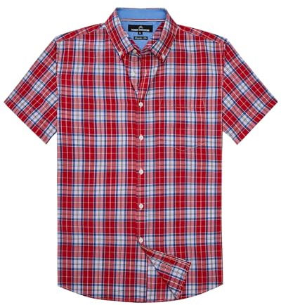 Alimens & Gentle Mens Plaid Short Sleeve Button Down Shirts Cotton Regular Fit Casual Gingham Shirts