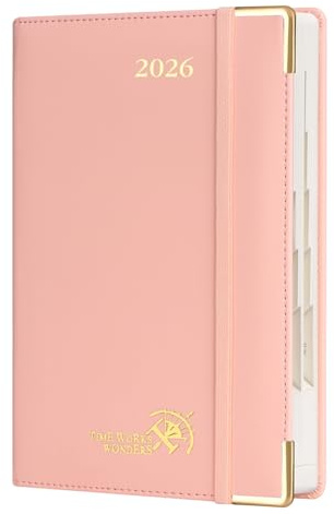 POPRUN Agenda 2026 Giornaliera 21,5 x 14,5 cm con Copertina Rigida, 1 Giorno 1 Pagina da Lun a Dom con Tag Mensili, Carta Spessa da 80 GSM, Rosa Pallido SPK
