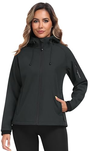 MoFiz Veste Softshell avec capuche pour femme imperméable coupe-vent d'hiver en polaire Veste pour la course à pied, la randonnée