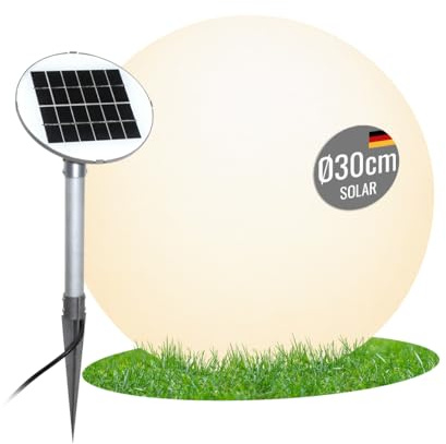 8 seasons design Solar Kugelleuchte 30 cm Shining Globe (weiß) LED warmweiß, Dämmerungssensor – wetterfest – Solarlampe für außen (Garten, Terrasse, Balkon)