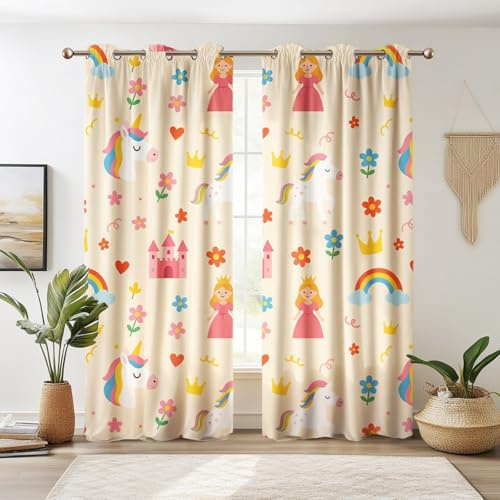 NETMEO Lot de 2 Rideaux occultants Licorne pour Chambre d'enfant. Rideaux Arc-en-Ciel Mignons pour Chambre de Fille,colorés Licorne pour Chambre d'enfant (Licorne Jaune, L132×H160 cm)