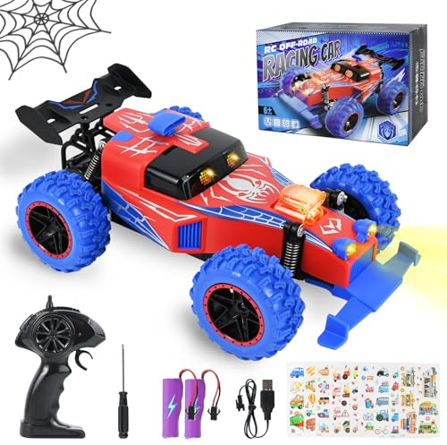 HERMORRYSS Voiture Ttélécommandée, 2,4GHz Voiture Telecommandé Tout Terrain avec lumière LED et 2 Batteries, 2WD Offroad RC Crawler Truck Voiture Jouet pour Enfant Garcon Fille 3+ Ans (Araignée)