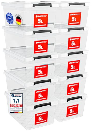 ATHLON TOOLS 10er Set 5l Aufbewahrungsbox mit Deckel klein - 100% Lebensmittelecht BPA frei - Plastikbox mit Deckel stapelbar - Aufbewahrung & Ordnung - Kunststoff Stapelboxen aus Neumaterial