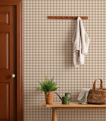 YXTII 17.3 × 196.8 Striped Wallpaper Peel and Stick, Plaid Farmhouse Self Adhesive Contact Paper Removable Wall Paper for Bedroom Boho Waterproof Shelf Drawer Liner