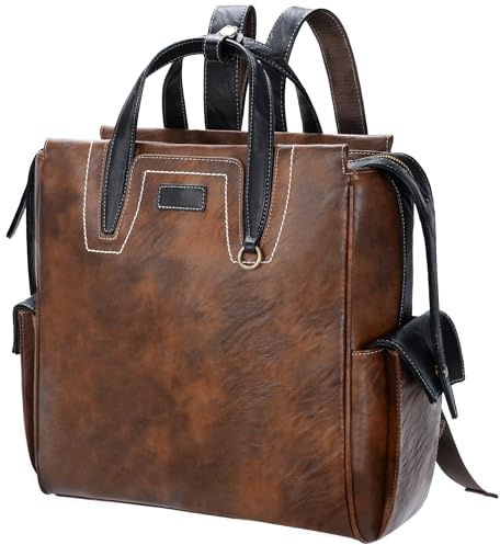 GOWIN Leather Laptop Backpack Briefcase Bag for Men Leather Messenger Bag for Travel and Office Shoulder Bag (Brown)