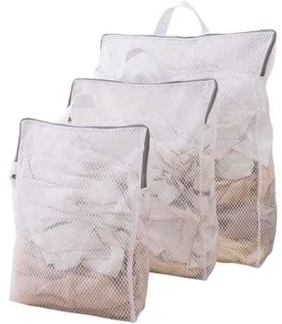 3 sacchi per la biancheria, rete grande per la biancheria, per la biancheria, sacchetto per la biancheria, con chiusura lampo, borsa per la biancheria, 3 misure, per camicette, maglioni, pantaloni