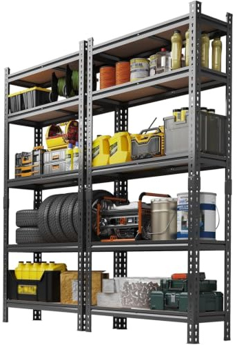 Étagère Rangement métallique, 90x30x183cm, 1800 kg-5 Niveaux modulables | Lot de 2 Robuste Étagères pour sous-sol, entrepôt, cuisine, placard, cuisine