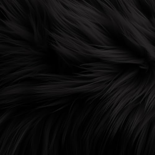 FabricLA Shaggy Faux Fur Fabric - 20 X 20 Inches Pre-Cut - Use Fake Fur for DIY Craft, Fashion Accessory, Home Decoration, Hobby - Black