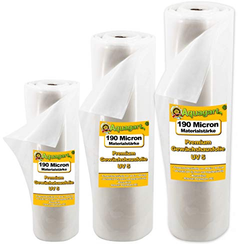 Aquagart slitstark UV 5 växthusplast, transparent I odlingsskydd, trädgårdsfolie växthus I PE växthuspresenning I växthusfolie olika bredd I folietjocklek 190 micron, 0,19 mm (6 m x 4 m)