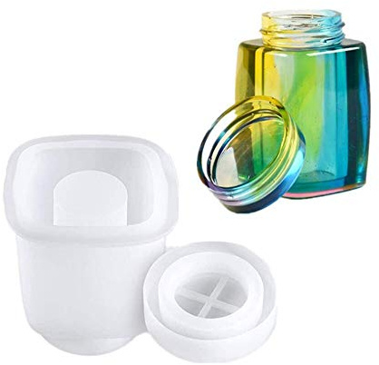 4 Style DIY Jewelry Resin Casting Molds Bottle Storage Jar With Lid Crystal Epoxy Mold Kit Handmade Craft Aromatherapy Candle Making Tool Clear Silicone Plaster Clay Mould （Rectangle Bottle）