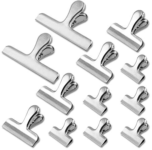 LELE LIFE 12 Pcs Clips en Acier Inoxydable, 12 cm 7,6 cm 4 cm de Large Pinces à Papier en Métal, Clips de Fermeture Sac Alimentaire Lisse pour la Cuisine à la Maison et le Bureau
