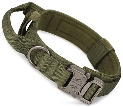 Huntvp Collier de Chien Tactique avec Poignée de Commande Collier Réglable Militaire en Nylon, Boucle en Métal, Rembourré pour Chiens de Taille Moyenne, Entraînement de Chasse (Armée Verte-XL)