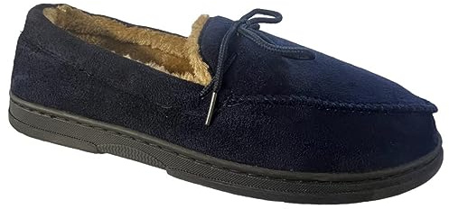 sole london MENS FAUX SUEDE MOCCASINS WARM FAUX SHEEPSKIN FUR LINED WINTER LOAFERS SLIPPERS