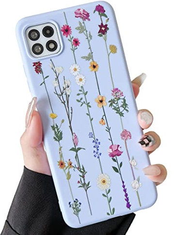 ZTOFERA Floral Soft Case Compatible with Samsung Galaxy A22 5G for Girls Women, Flexible Silicone Protective Phone Case with Cute Climbing Flowers Pattern Shockproof Cover for Samsung A22 5G, Violet