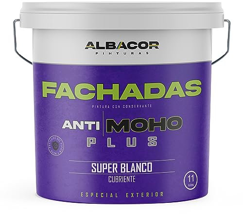ALBACOR Pintura Blanca Exterior Pintura Fachada Antimoho Plus, Con Protección al Moho y Verdín, Alta Resistencia al Exterior, Impermeable, Revestimiento de Larga Duración (11 Kilos)
