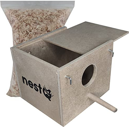 Nid en bois pour exotiques avec copeaux de lit 15 cm x 13,5 cm x 12 cm Diamants Mandarin de Gould, Bavoir, Papagayo, Modesto, Ruficaudo, Bichenov, Modesto, Pico Plata, Tricolore, Isabelite du Japon