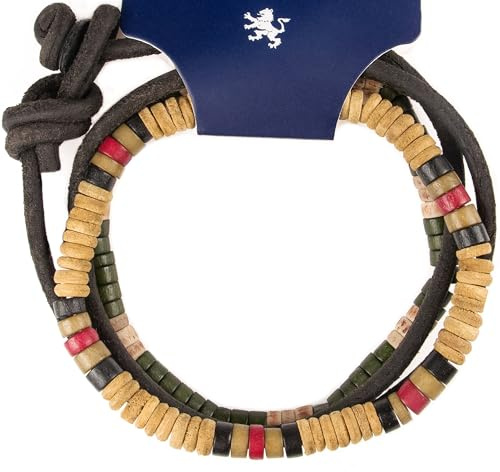 LOCAL LEAGUE SET DI BRACCIALI DI PERLINE DA SURFISTA UOMO in Corda Multistrato SURF CREW HAWAII Cordoncino in Vera Pelle Braccialetti Regolabile per Fidanzato, Vacanze Feste Spiaggia Beige Verde