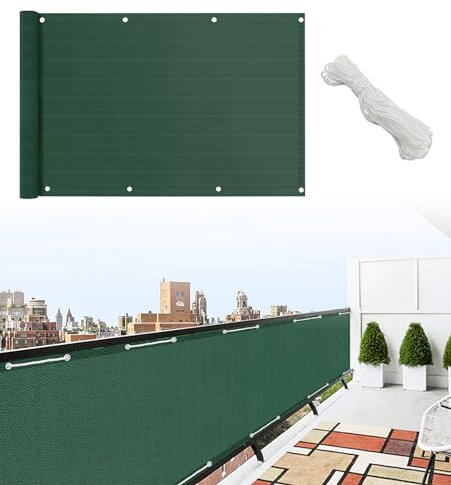 IlGruppone Telo Copribalcone Tinta Unita 90 x 500 Cm HDPE UV Frangivento con Occhielli e 24 Metri Corda Schermo Privacy Terrazzo Frangivista Recinzione Copri Ringhiera Balconi Antipioggia - Verde