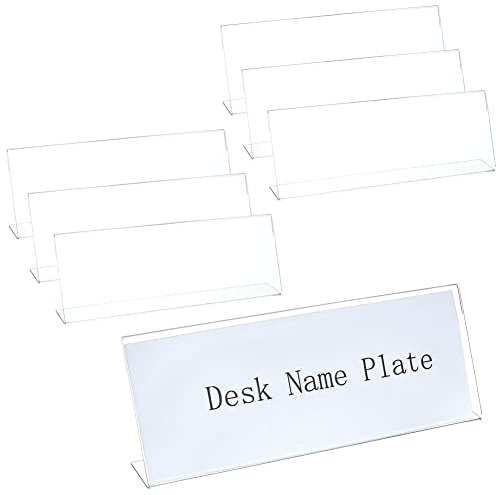BENECREAT 6PCS Acrylic Office Name Plates with Protective Film 2x11x4inch L Shape Clear Desk Sign Holder for Office, School, Wedding and Birthday Party