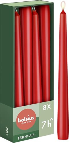 Bolsius Tapered Candles - Red - 8-Pack - 24.5 cm - Decorative Household Candles - Burning Time of 7 Hours - Unscented - Includes Natural Vegan Wax - Without Palm Oil