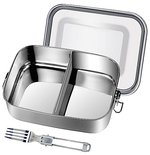 Gigmeta Brotdose Edelstahl, 1200ml Lunchbox Auslaufsicher mit Herausnehmbarer Trennwand, Brotdosen Metall Umweltfreundlich für Erwachsene & Kinder